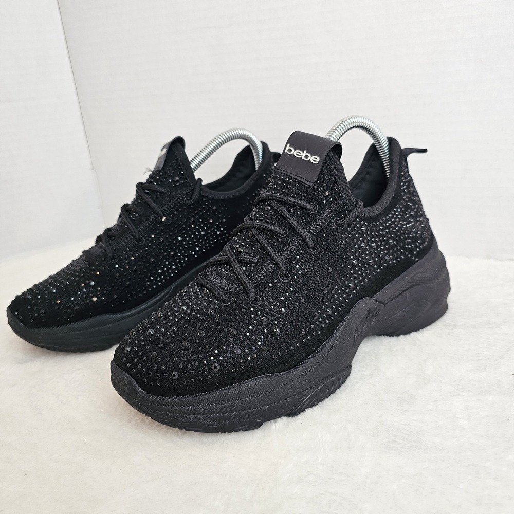 BEBE Women Black Crystal SNEAKER Rhinestone SHOES Size 7.5
